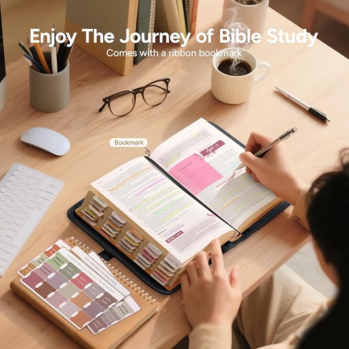 Adjustable Bible Cover with 75 Bible Tabs - Bible Cover Case for Women，Waterproof, Washable Quilted Bible Case，Reusable Christian Gifts for Women (Black, M)