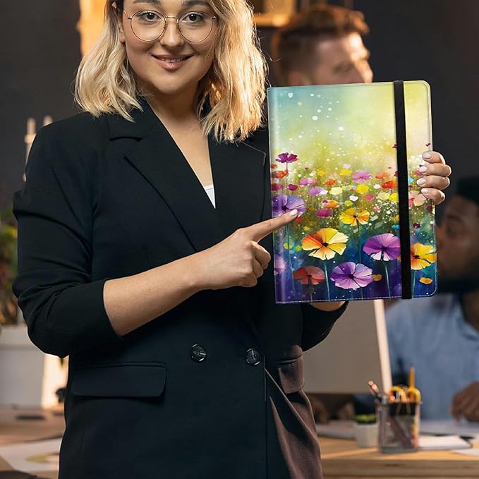 Wildflower PU Leather Padfolio Clipboard Notepad with Pen Loop and Elastic Strap Interview/Resume Document Organizer for Business School Office