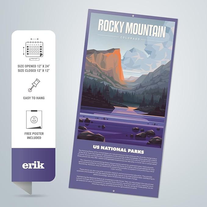 USA National Parks Wall Calendar 2025 12" x 12" FSC® Plastic Free - Week Starts On Sunday | Square Wall Calendar 2025 | Family Planner Calendar 2025 | National Parks Calendar 2025