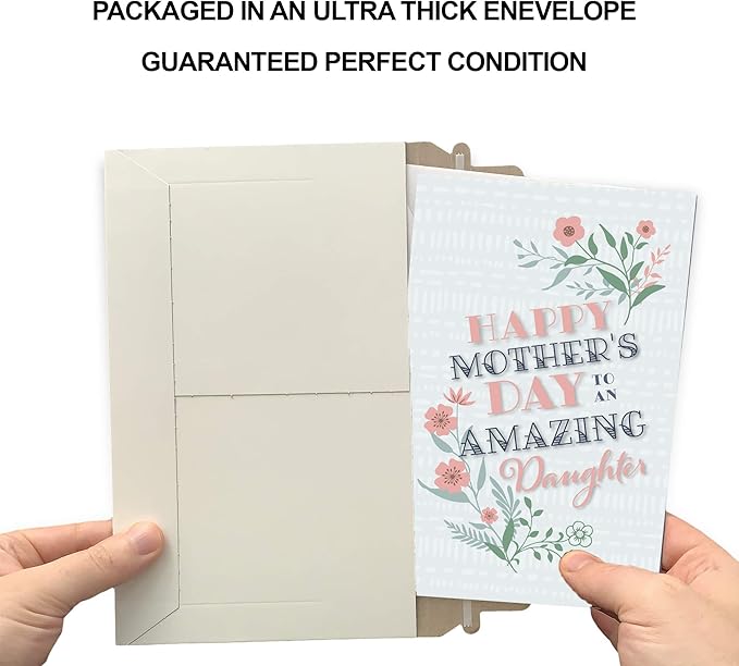 Prime Greetings Mother's Day Card Daughter, Made in America, Eco-Friendly, Thick Card Stock with Premium Envelope 5in x 7.75in, Packaged in Protective Mailer