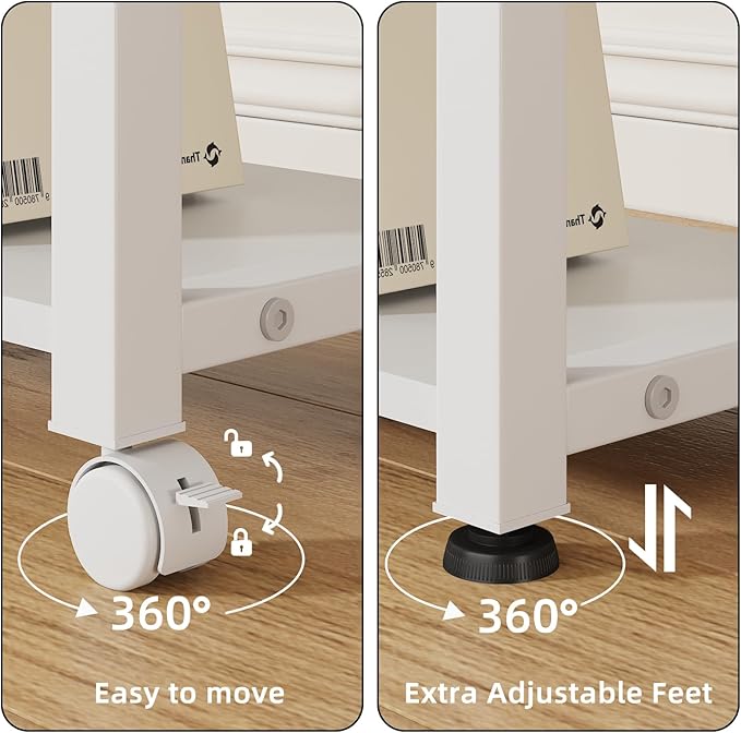 22"x15" Large Printer Stand with Storage Drawer, 2-Tier Under Desk Printer Table for Home Office, Printer Cart fit Fax Machine/3D Printer/Scanner(White)