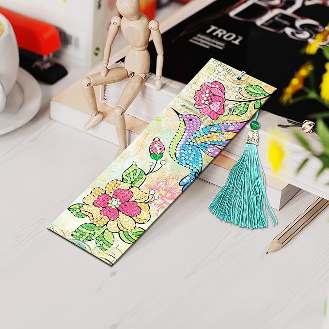 pigpigboss Flower Birds Bookmark Diamond Painting Kit 2 Pieces Diamond Painting Arts Flower Bookmark Diamond Painting Set for Adult Book Decor Bookmark Diamond Dot (21 X 6 CM)