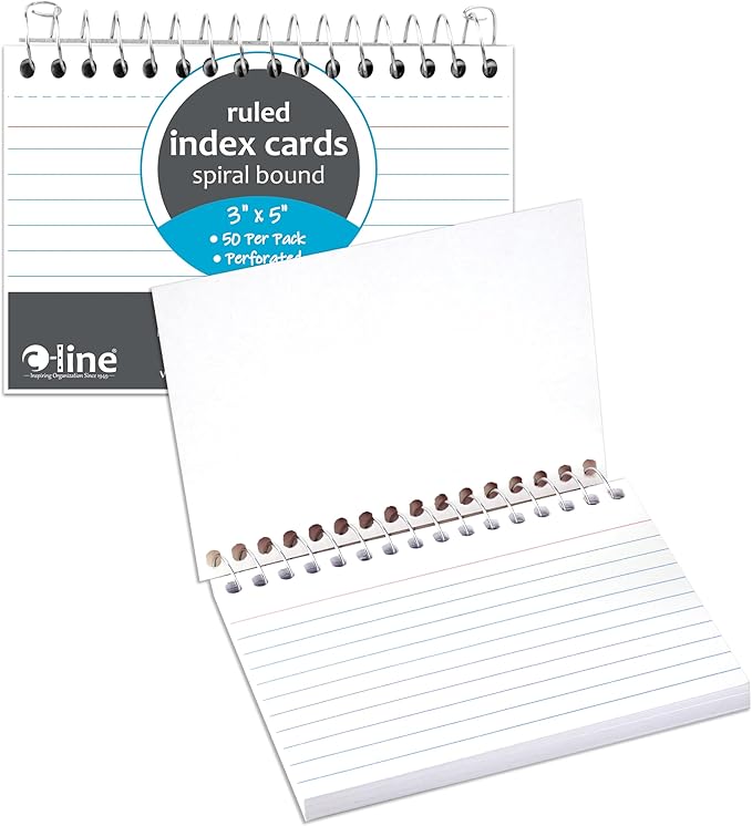 C-Line 3” x 5” Spiral Bound Index Card Notebook, Ruled, 50/PK (48809)