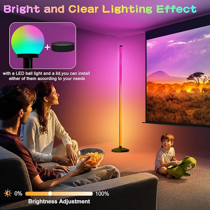 Corner Floor Lamp,70" Smart RGBW LED Corner Lamp with Glow Ball Light,16 Million Colors Changing Corner Lamp with Remote and App Control,Music Sync & Timing Smart Floor Lamp for Living Room