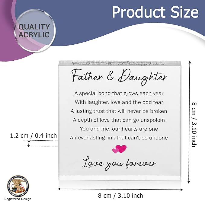 Gifts for Dad from Daughter - Cute Father Daughter Gifts - Perfect Birthday Gifts for Dad, Christmas Gifts for Grandad, Step Dad - Acrylic Block with Sentimental Message