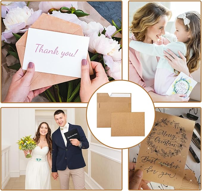 Brown Blank Note Cards and Envelopes 4 x 6 Heavyweight Single Panel Cardstock and A4 Envelopes Printable Self Seal 20 Packs for Wedding Invitations, Baby Showers, Thank You Cards