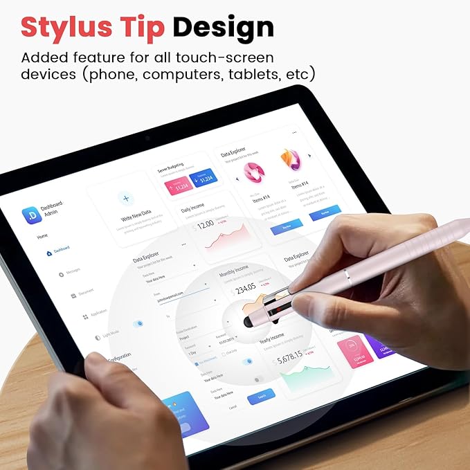 Sooez Multicolor Pen in One, Sleek Metallic 4 Color Ballpoint Pens, Medium Point (1.0mm), Retractable Ball Pen with Stylus Tip, Journaling Planner Pens for Nursing School Office Supplies, 3 Pack