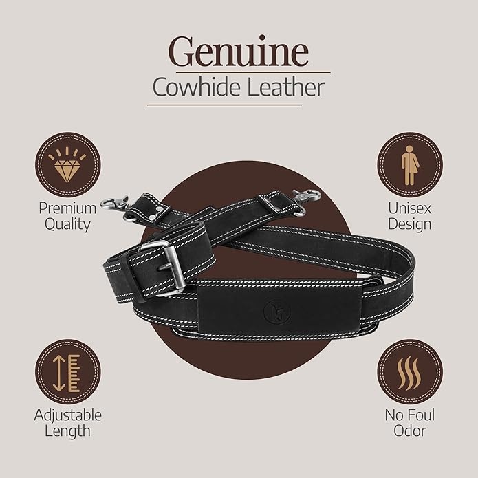 NJ Leatherworks Leather Bag Strap, Adjustable Replacement Shoulder Strap for Messenger, Duffel, Laptop, Camera Bags or Purses