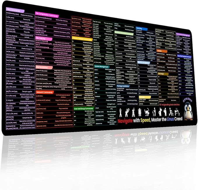 Linux Command Line Mouse Pad - 31.5"x11.8" XL Large Cheat Sheet Desk Mat for Kali/Ubuntu/Red Hat/Debian/OpenSUSE/Centos/Arch/Mint for Programmers, Developers, and IT Professionals