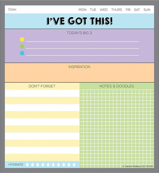 Carson Dellosa I've Got This Notepad, 50 Sheet Note Pad for To Do List, Notes, Sketch Pad, and Checklist, Classroom Organization Stationary, Desk Accessories and Office Supplies