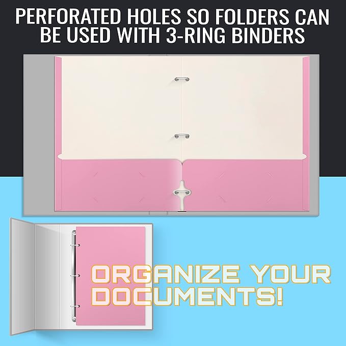 Better Office Products Two Pocket Portfolio Folders, 50-Pack, Pink, Letter Size Paper Folders, 50 Pieces, Pink