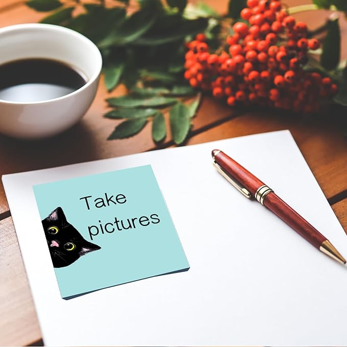 9 Pads Black Cat Sticky Notes Set, Pink Self-Stick Note Pads, Cute Memo Pads Super Adhesive Note Card for Cat Lover Gift, Teacher Office and School Supplies, 3x3in