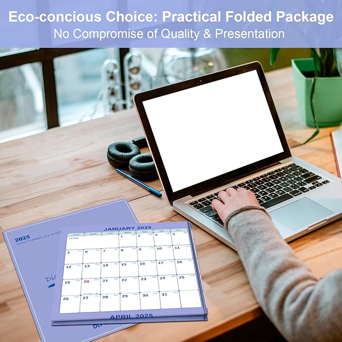 24" x 36" 2025 Wall Calendar, Folded Wet & Dry Erase Wall Calendar 12 Month, Annual Yearly Planner Yearly Laminated Calendar 2025 Horizontal/Vertical, with Julian Dates