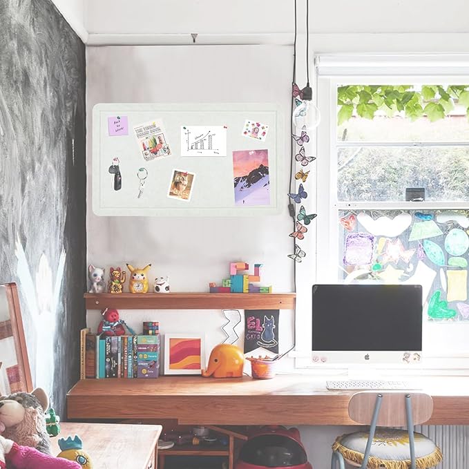 Vuzvuv Beige White 28"x16" Large Cork Board with 50 Push Pins & Sticky Notes, Self-Adhesive Bulletin Board No Damage for Wall, Felt Pin Board for Paste Notes, Photos, Schedules Offices Home