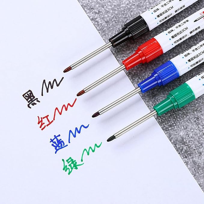 4 Pcs Multi Purpose Deep Hole Marker Pens,Long Nib Head Marker Waterproof Colorful Carpenter Pen for Bathroom Woodworking Decoration,Red Black Blue Green Ink Permanent Markers Marker Pens (Red)