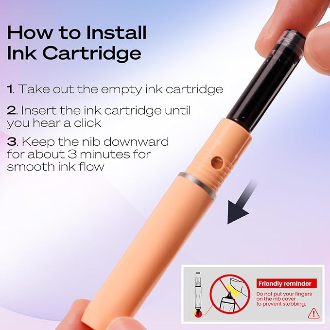 WRITECH Retractable Fountain Pen Set: Fine Nib Black Ink Pen Includes 5 Ink Cartridges No Leaking for Smooth Writing (Orange)