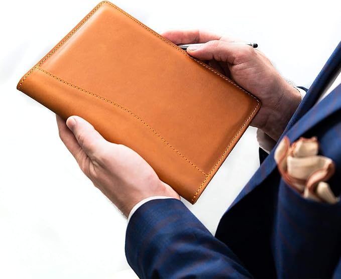 PEGAI Handmade 100% Leather Padfolio | Junior Legal Pad Folder Organizer for Business School Office Conference | Resume Interview Document Organizer Folio | Eriksen (Cognac Brown)