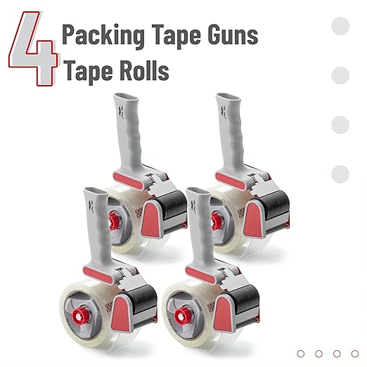 Mr. Pen- Packing Tape Dispenser Gun 2-Inch, 4 Pack with 4 Rolls Tape, Heavy Duty Packing Tape with Dispenser, Packaging Tape, Tape Gun, Clear Packing Tape, Tape Gun for Packing Boxes, Moving Tape