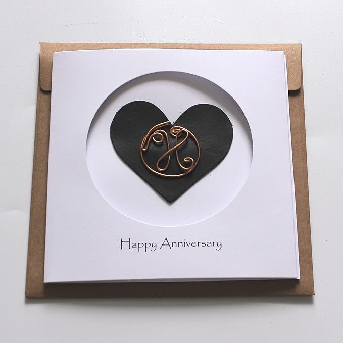 Personalized Initial Copper Card, Copper Initial, Anniversary Card for Her, Couple, Gift for Her (H)