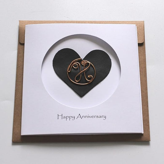 Personalized Initial Copper Card, Copper Initial, Anniversary Card for Her, Couple, Gift for Her (H)