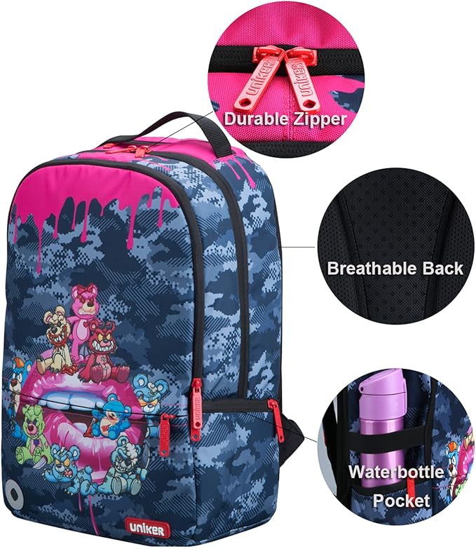 UNIKER Backpack for Girls,Graffiti Backpack for women,School Backpack for Girls, Laptop Backpack for 15.6 Inch,College Bag Computer Bag Pink, 20L