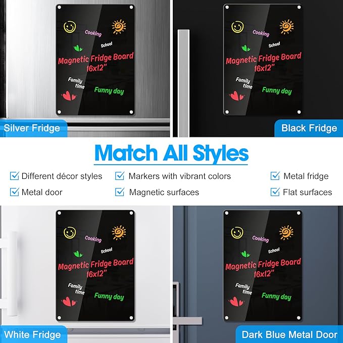 Acrylic Dry Erase Blackboard for Fridge Meal Planner Menu Board for Kitchen to do List Shopping List Grocery List Family Dinner Refrigerator Chore Chart Board 2024 Planning Board, Black