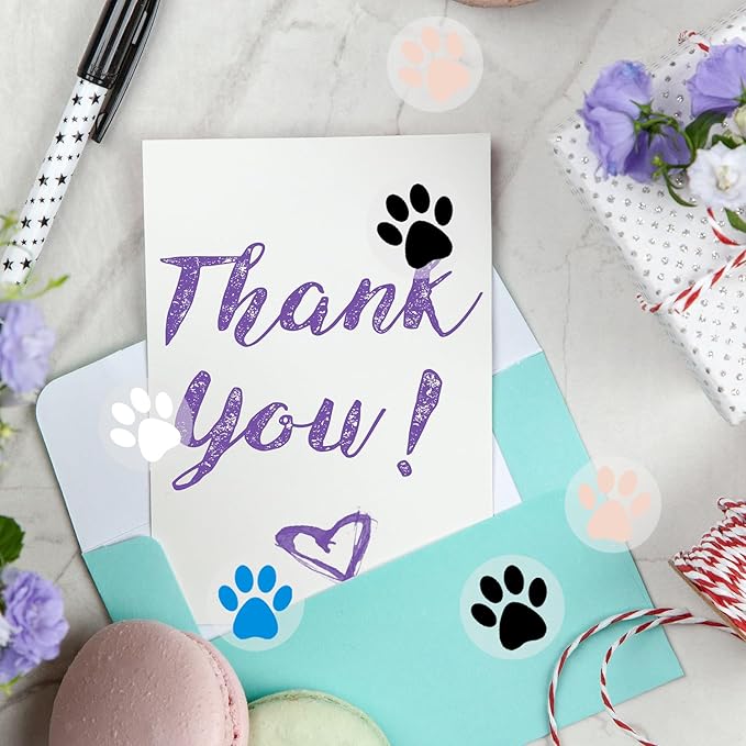 Paw Print Stickers,1.5" Clear Round Bear Paw Print Stickers Dog Puppy Paw Stickers Bear Paw Stickers with Perforation Line (500 PCS,White)