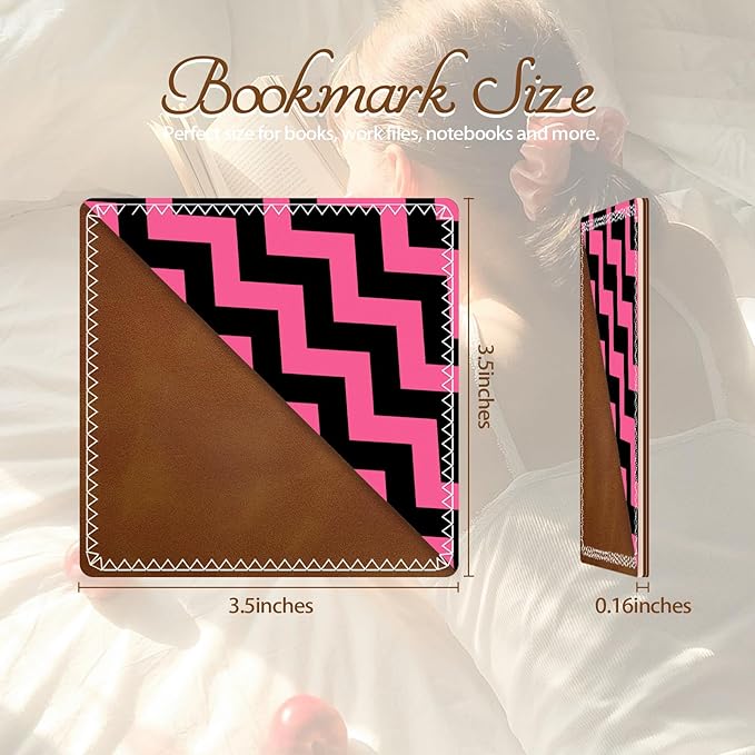 Personalized Leather Bookmarks, Fun & Cute Book Accessories for Reading Lovers, Unbreakable Page Markers for Women Men Girls Boys Student Teacher Kids Retirement Birthday Gifts (Black&Pink Stripes)