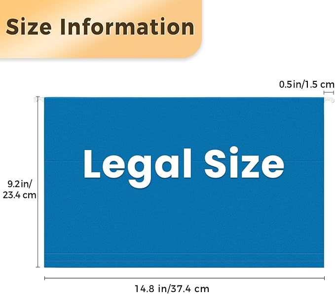 SUNEE Hanging File Folders Legal Size, Blue File Folders 25 Pack 1/5-Cut Tabs, Stay Organized for Your Home and Office Bulk File and Documents