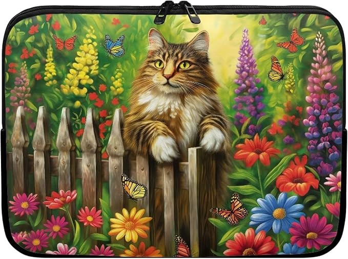 Cats Flower Printed Laptop Briefcase for Women Men, Waterproof 17 Inch Laptop Bag Messenger Bag Lightweight Laptop Case for Office Business Traveling Daily Use, Gift for Father