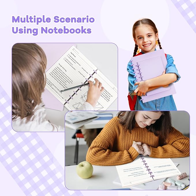 Discbound Notebook, 8-Disc Disbound Planner with Removable Pages, 180 Pages Spiral Notebook, Poly Cover Discbound Planner for Work, Travel, Note Taking(With Index Sticker),Purple,A4