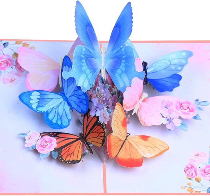 Pop Up Card, Butterfly and Flower 3D Greeting Card with Envelope for Any Occasion, Birthday, Mother's Day, Anniversary, Valentines Day, Handmade Gifts, Foldable Celebration Cards for Friends