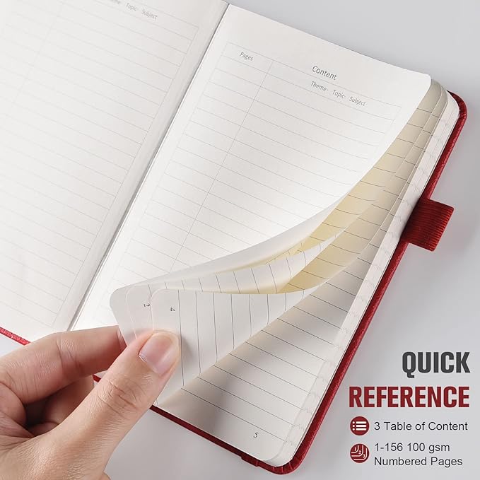 Lined Journal Notebook, 7 Pack Hardcover PU Leather Notebook for Men Women, 100 GSM Thick Numbered Pages with Index Content, Inner Pockets, Ruled Journal, A6, Small Pocket Notebook Bulk (Multicolor)