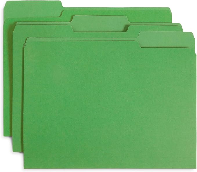 Blue Summit File Folders, Letter Size, 1/3 Tab, Green, Great for Organizing and Easy File Storage, 200 Per Box