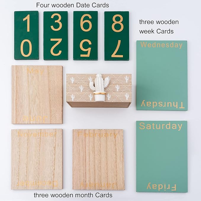 Notakia Perpetual Calendar, Wooden Calendar for Home Office Desk Accessories Vintage Wood Block Calendar(Green)