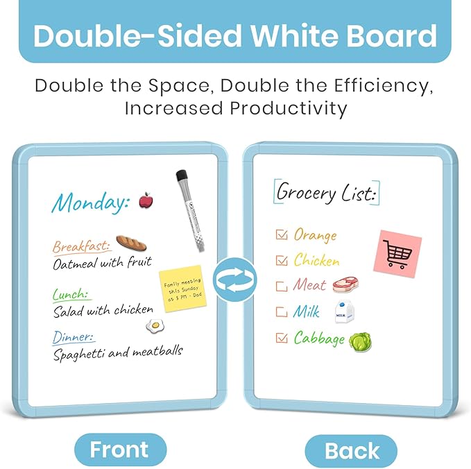 Small Double-Sided White Board Dry Erase Board For Wall, 14"x11" Hanging Whiteboard for Door, Mini Dry Erase Board with a black dry erase marker, Small Whiteboard for Kids Students, Back To School, Bl