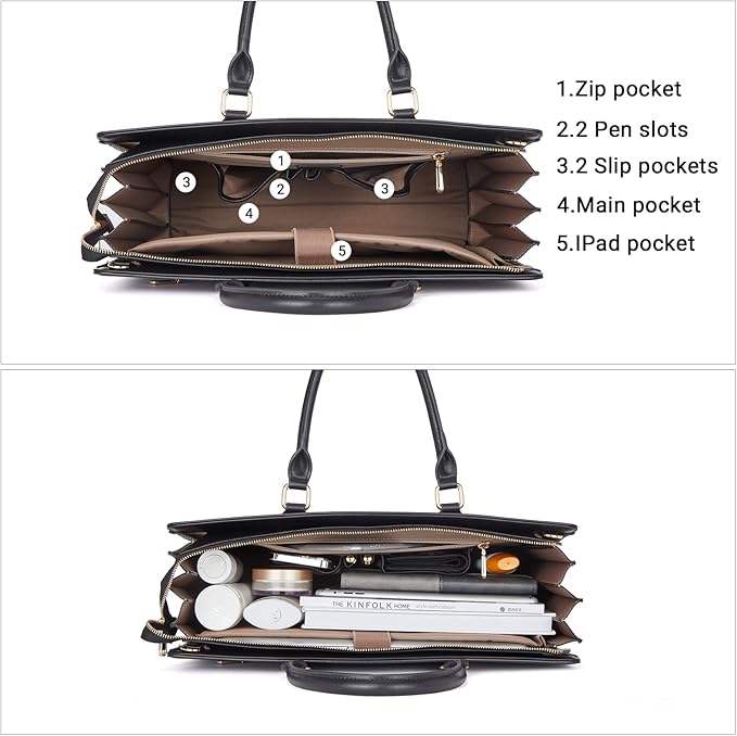 Telena Laptop Tote Bag for Women, 15.6 Inch Shoulder Tote Bag Leather Briefcase for Women, Large Capacity Handbag Bags