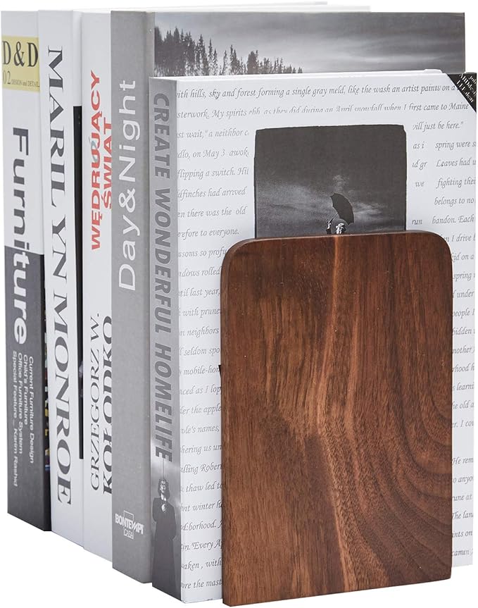 Pandapark Wood Bookends,Non-Skid Bookend for Shelves,Heavy Duty Bookends,Book Stand for Books/CDs,1 Pair