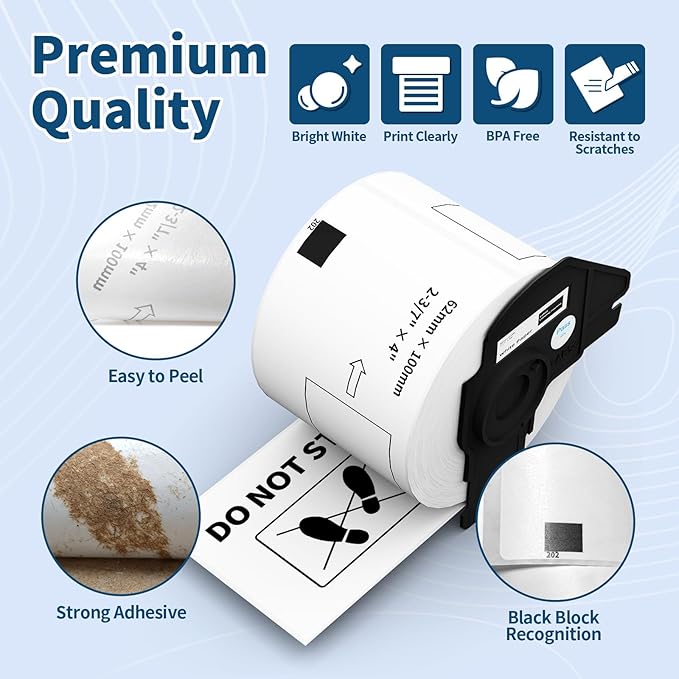 12 Rolls 2.4" x 3.9" Shipping Labels Replacement for Brother DK-1202, 3600 Labels, 1 Detachable Frame, Compatible with Brother QL Printers, Clear & Durable Adhesive