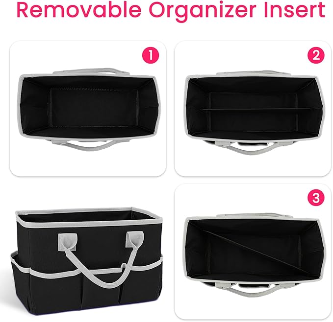 Godery Desktop Tote and Organizer, Teacher Helper Bag for Arts, Books, Stationery, Office Desk Organization, Make-up Storage with Handles for Travel (BLACK-2)