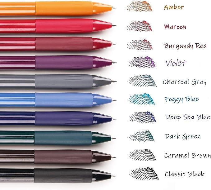 WRITECH Retractable Gel Pens Quick Dry Ink Pens Fine Point 0.5mm 10 Assorted Unique Vintage Colors For Journaling Drawing Doodling and Notetaking (Vintage 1)