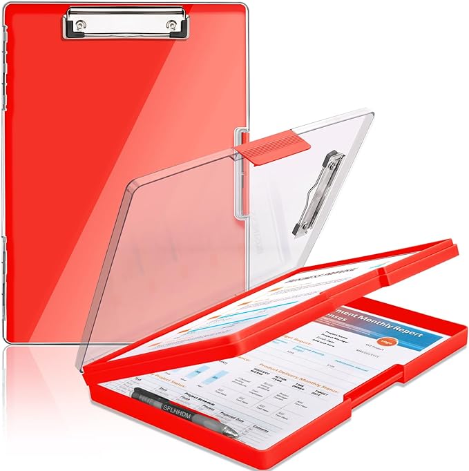 Clipboard with Storage,Heavy Duty Clip Boards 8.5x11 with 2 Storage Case,Clear Visible Top Panel Storage Clipboards,Side Opening Clip Boards,Nursing Clipboard Folder Case for Office Supplies-Red