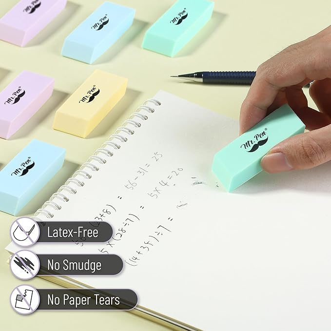 Mr. Pen- Erasers, 48 Pack, Pastel Colors Pencil Eraser, Erasers for Pencils, Mr Pen Erasers, Erasers for School, Large Eraser, Block Erasers for School, Rubber Eraser, Large Erasers for School