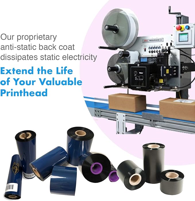 3 Rolls Wolfbarco 2.52" x 1476' (64mm x 450m) Black Premium Resin-Enhanced Wax Thermal Transfer Ribbon Compatible with Zebra,TEC, INTERMEC,Citizen,TSC,GODEX,ARGOX Printers