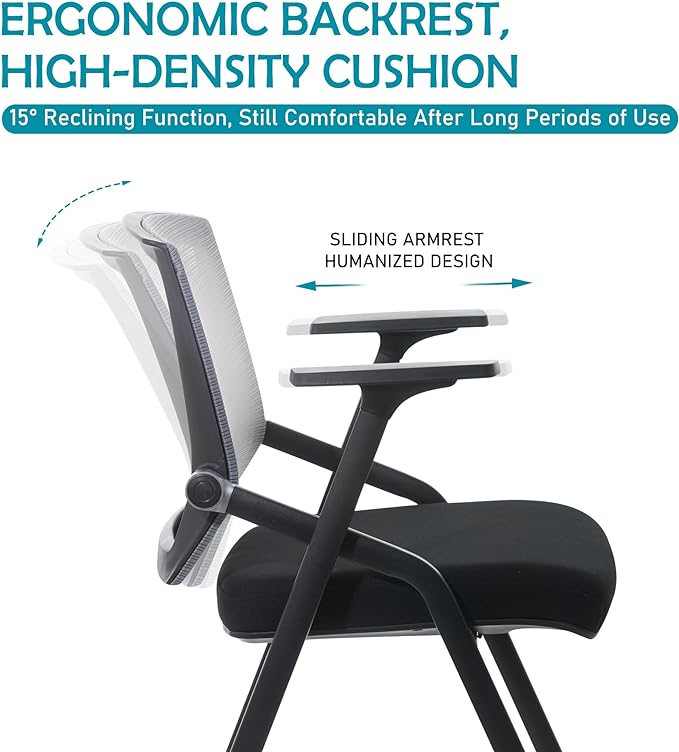 Conference Room Chairs, Folding Office Desk Chair with Lumbar Support and Sliding Armrest with Casters, Stackable Office Guest Chairs & Reception Chairs(4 Pack)