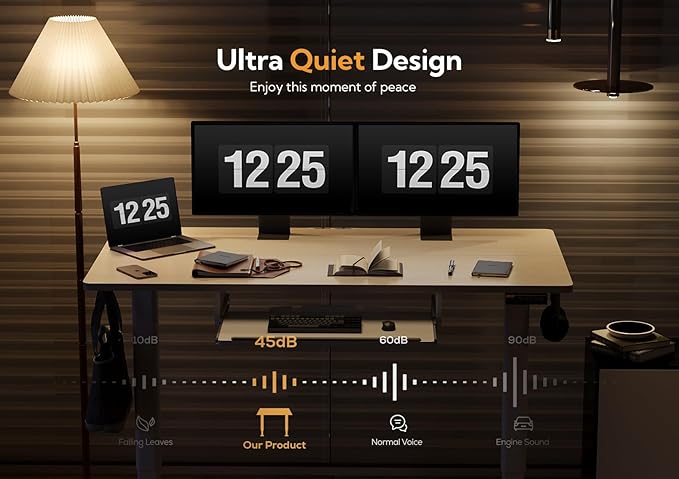 Standing Desk with Keyboard Tray, Electric Standing Desk Adjustable Height, 48x24 Inches Sit Stand up Desk with Splice Board, Raising Desk for Home Office, Natural