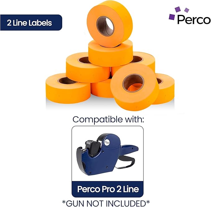 Perco 2 Line Fluorescent Orange Labels - 32 Rolls, 4 Sleeves, 24,000 Blank Price and Date Gun Labels for Perco 2 Line Price and Date Guns - Made in USA