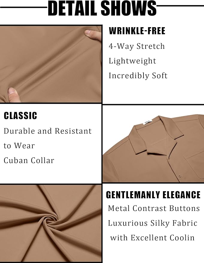 COOFANDY Men's Casual Cuban Guayabera Shirt Short Sleeve Button Down Shirts Summer Beach Shirts Vocation Vintage Shirts