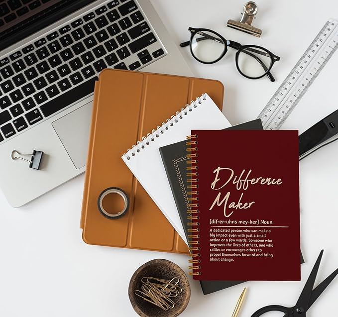 OXW Difference Maker Appreciation Gift, Meeting Notebook for Work, Thank You Gifts for Leader Mentor Manager Boss, Office Supplies Social Worker Notebook, Red Hardcover Spiral Notebook 5.5 x 8.3