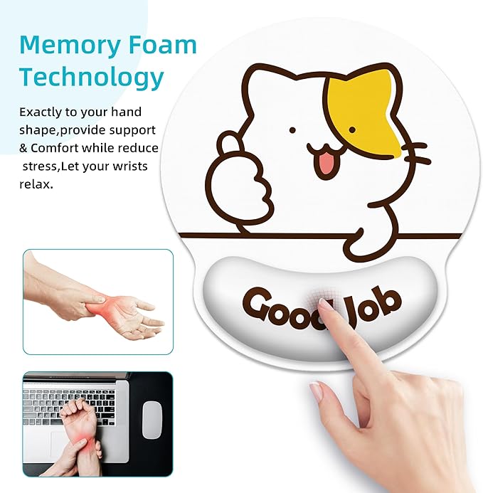 Ergonomic Mouse Pad with Wrist Support,Good Job Cat Mouse Pad with Wrist Rest,Relieve Wrist Pain Mousepad Non-Slip Rubber Base,Mouse Pads for Desk,Computers,Laptop,Office,Home,Accessories